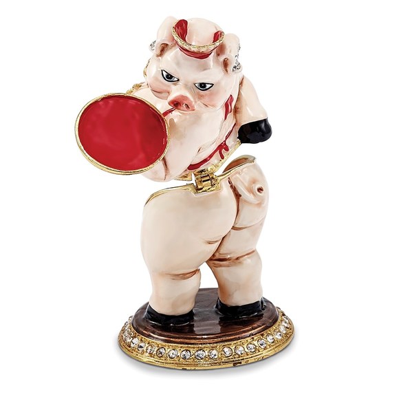 Pewter Bejeweled Crystals Enameled FANCY NANCY Waitress Pig Trinket Box - Picture 5 of 6